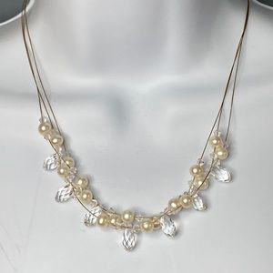 Swarovski crystal Floating wire necklace Pearl clear gold